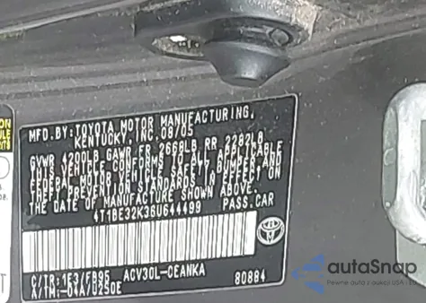 2006 Toyota Camry Std из США, поврежденный, VIN 4T1BE32K36U644499